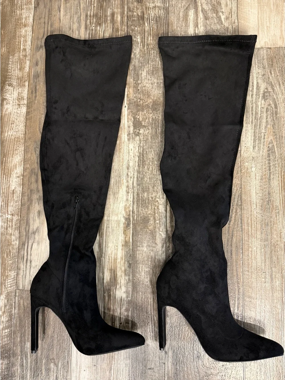 Fashion Nova Black Over-the-Knee Suede Block Heel Boots Size 8